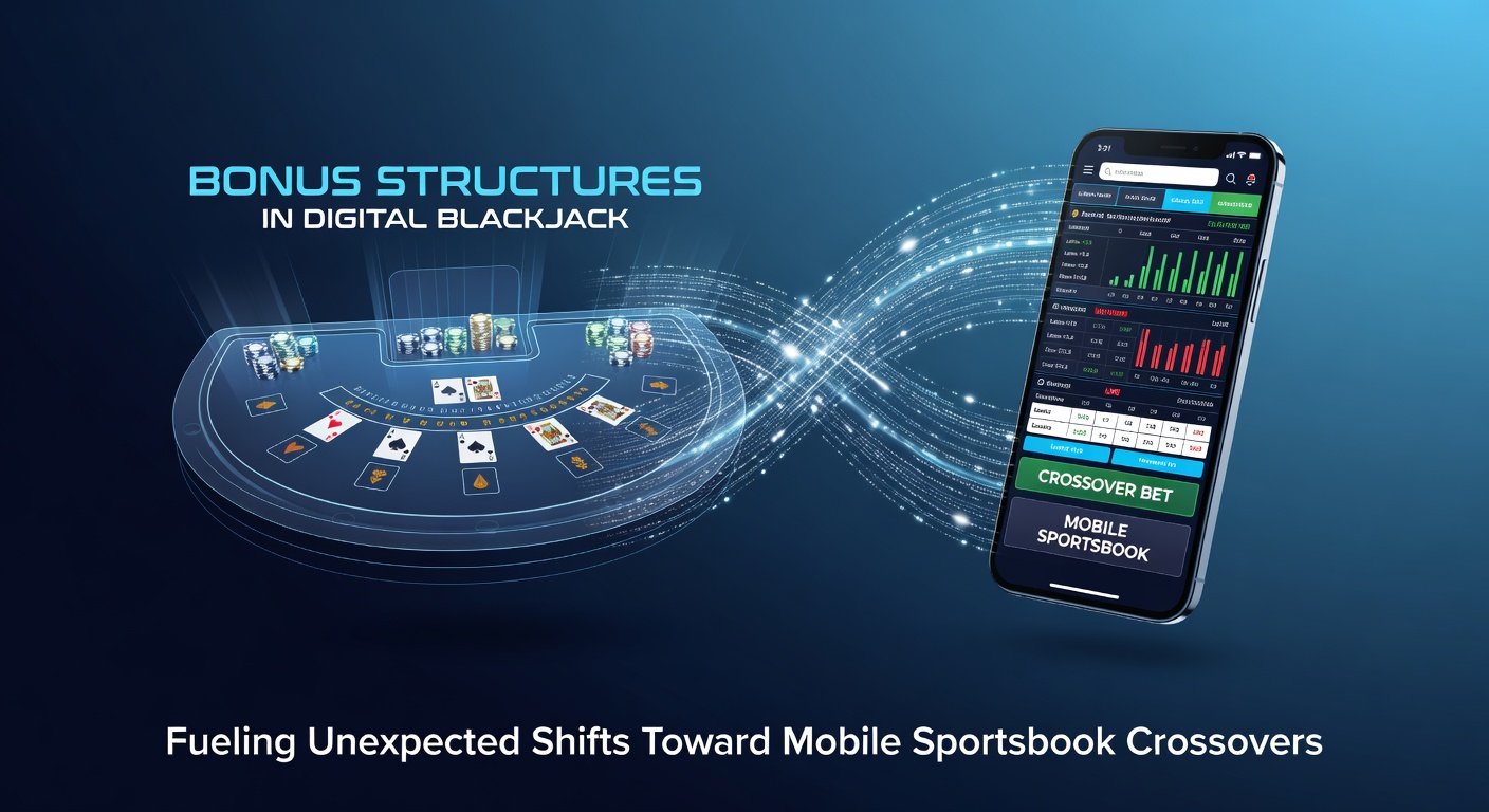 Digital blackjack interface on mobile device showing bonus multipliers and crossover promotions to sports betting sections