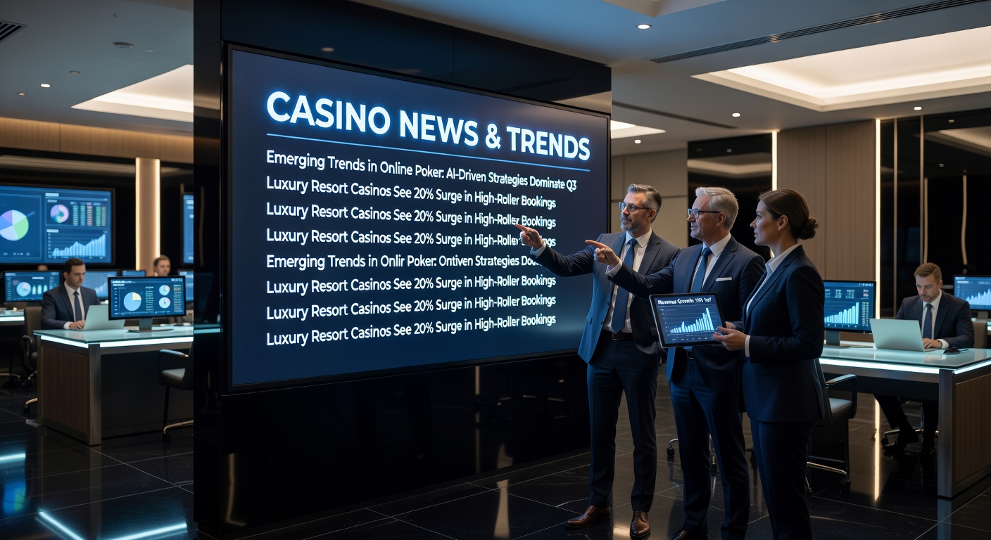 Digital AI interface overlay on a casino gaming floor showing slot machines and roulette tables illuminated by glowing neural networks