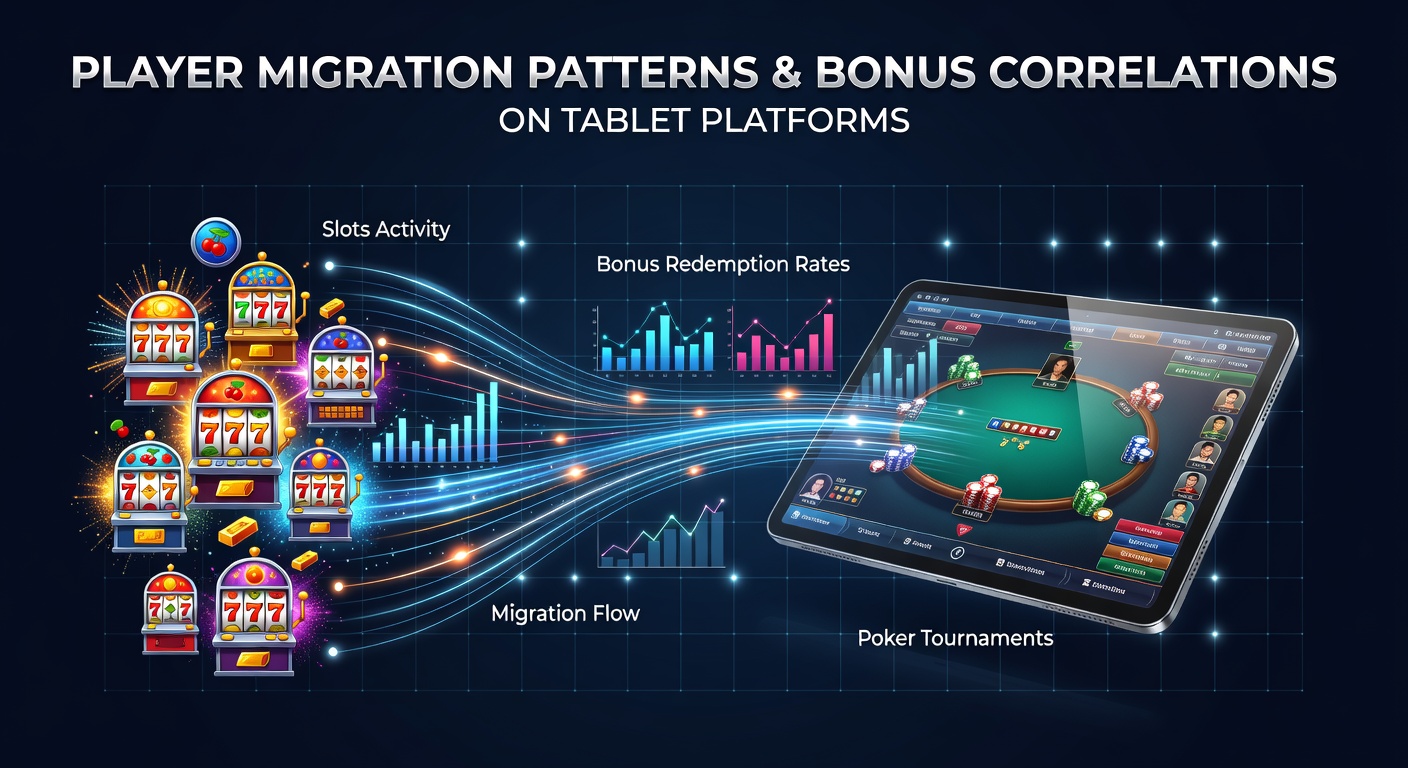 Infographic displaying player migration flows from online slots to poker tournaments with bonus redemption statistics on tablet devices