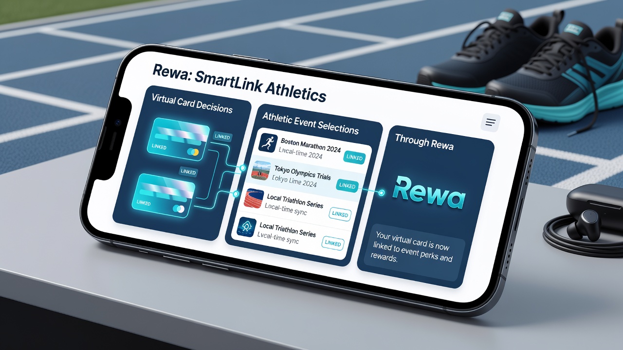 Mobile application layout illustrating reward indicators between payment screens and sports event browsing