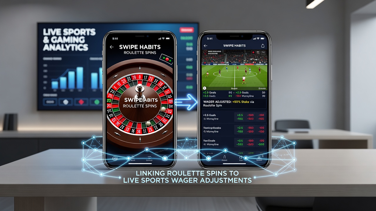 Close-up of user hand performing swipe on smartphone displaying combined roulette and sports betting screens